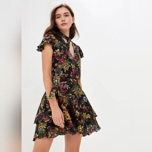 Alice and Olivia Moore Floral Flutter-Sleeve Dress